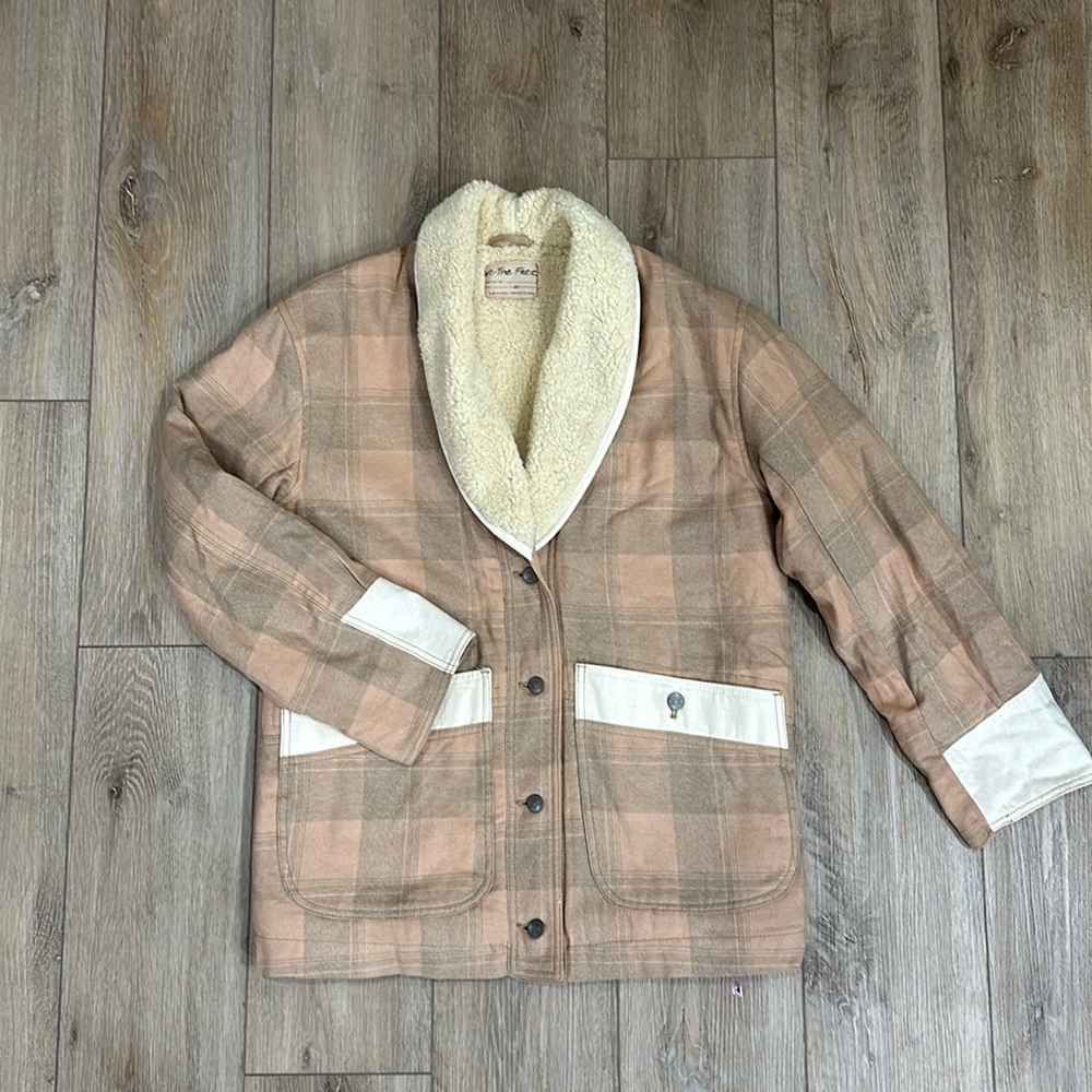 We The Free By Free People Woodlands Plaid Sherpa Jacket Beige